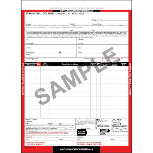 Hazardous Materials Straight Bill of Lading