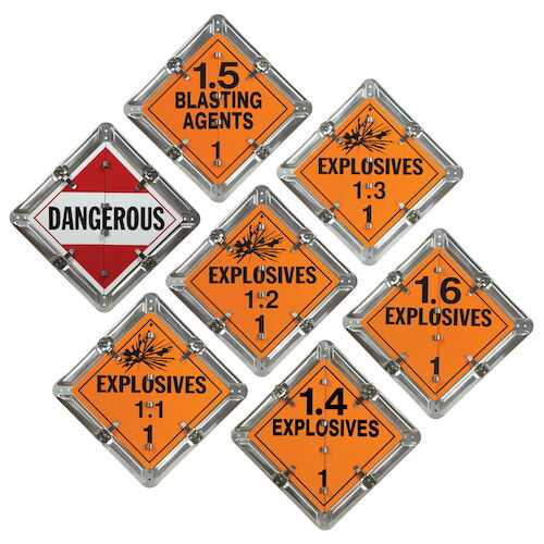 Aluminum Flip Placard - 7 Legend, Worded, Explosives