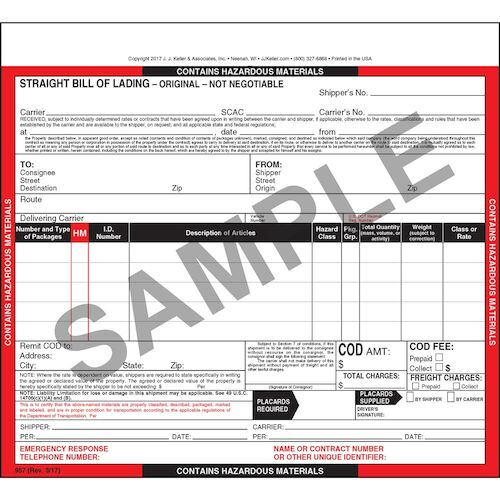 Hazardous Materials Straight Bill of Lading