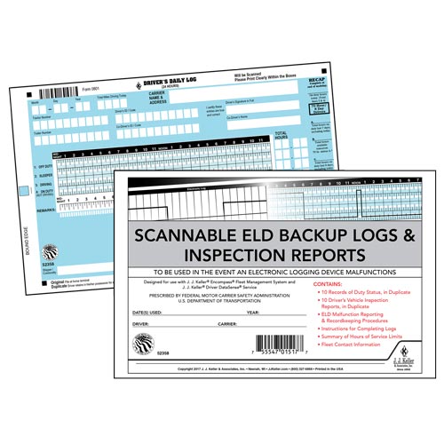 Scannable ELD Backup Log Book with Detailed DVIR, 2-Ply, with Recap - Stock